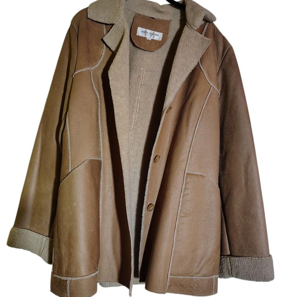 Jones New York Sports Coat, Size Large, Beige, Genuine Leather